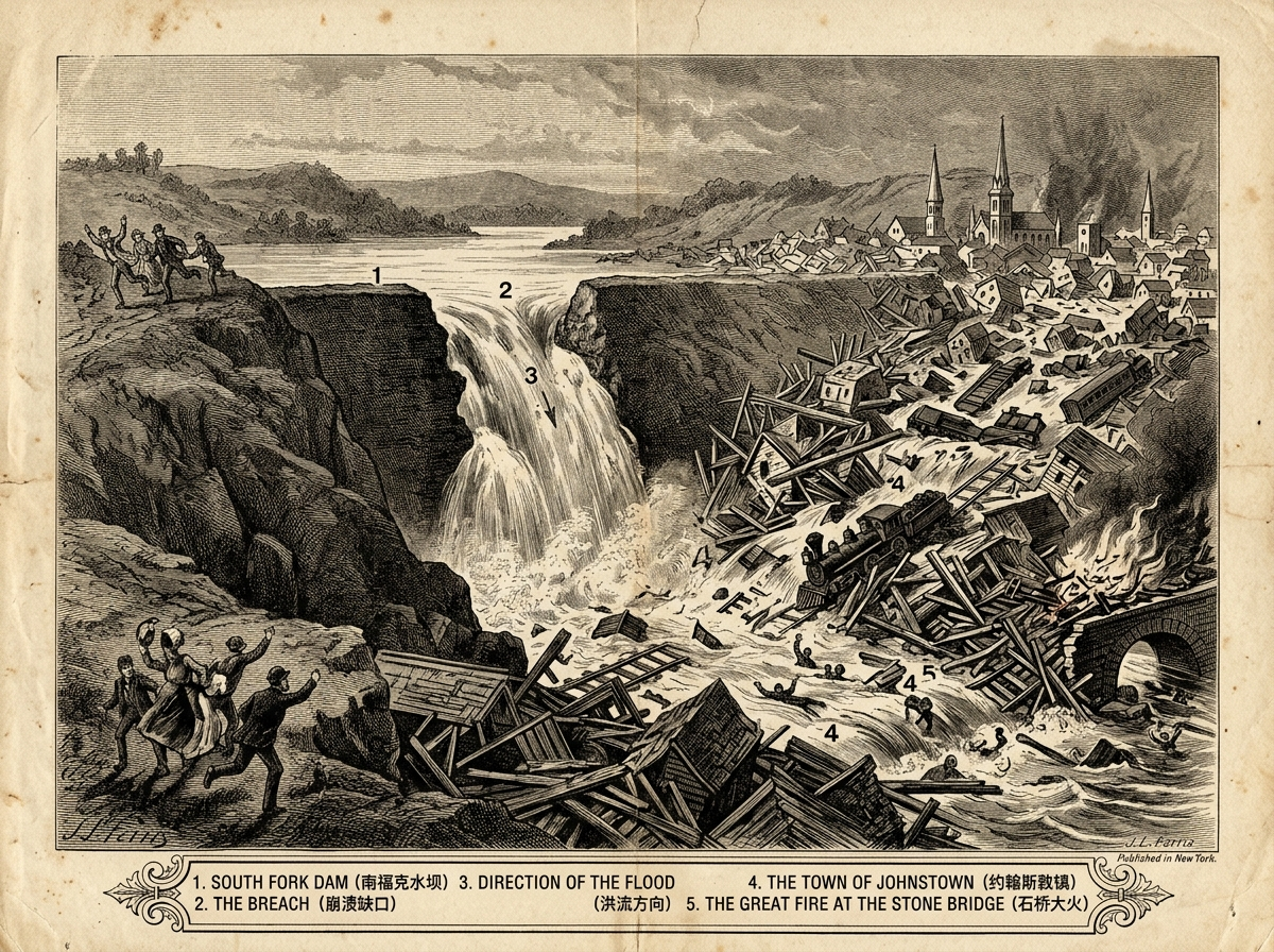 1889年5月31日：约翰斯敦大洪水——当水坝崩塌，美国流泪
