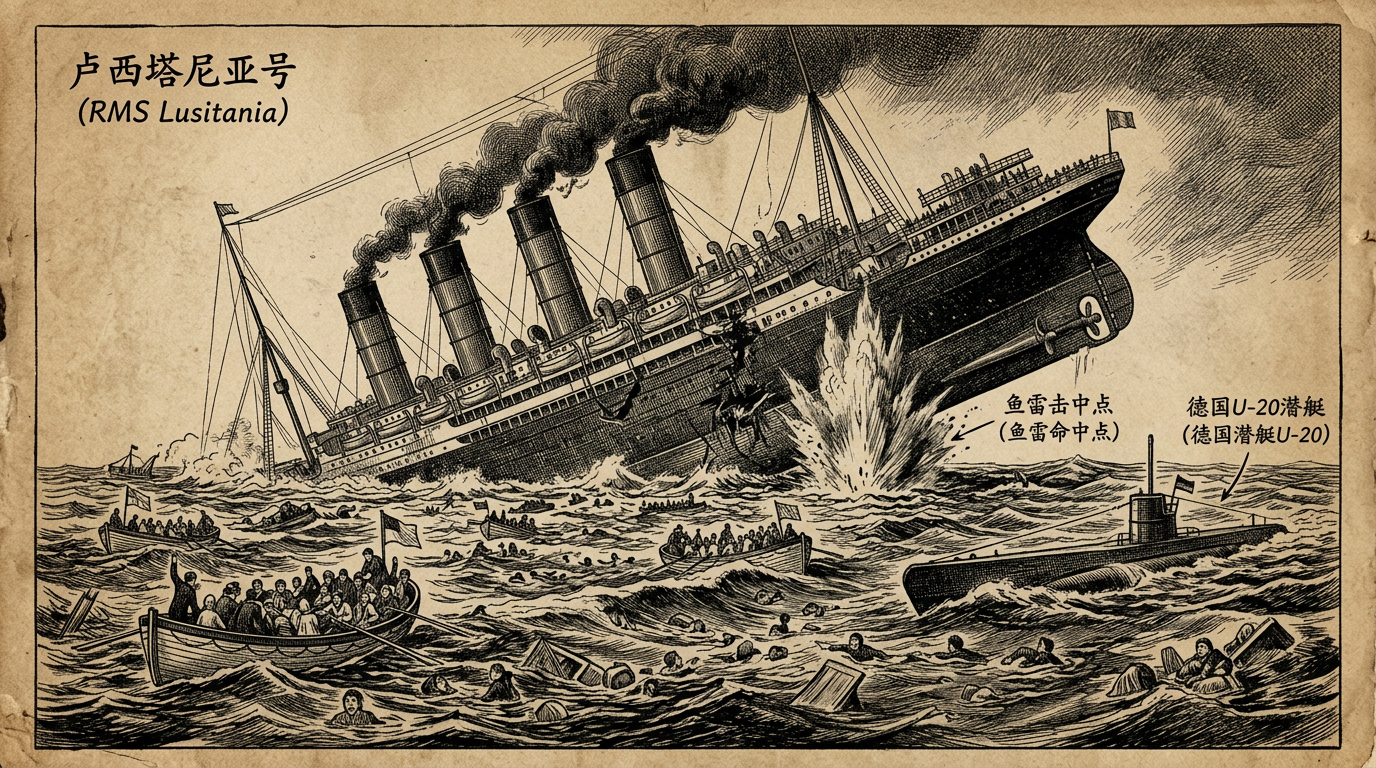 1915年5月7日：卢西塔尼亚号沉没——美国卷入一战的转折点