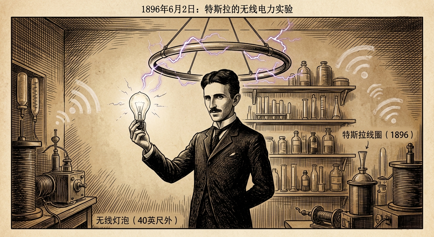 1896年6月2日：特斯拉的无线电力传输实验——点亮世界的第一步