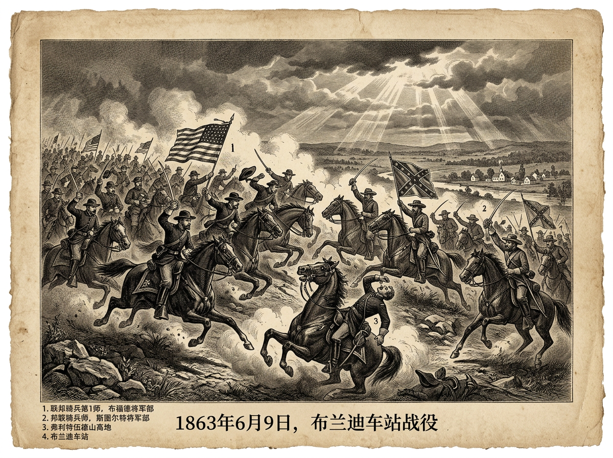 6月9日，1863年：布兰迪车站战役——北美最大规模的骑兵对决