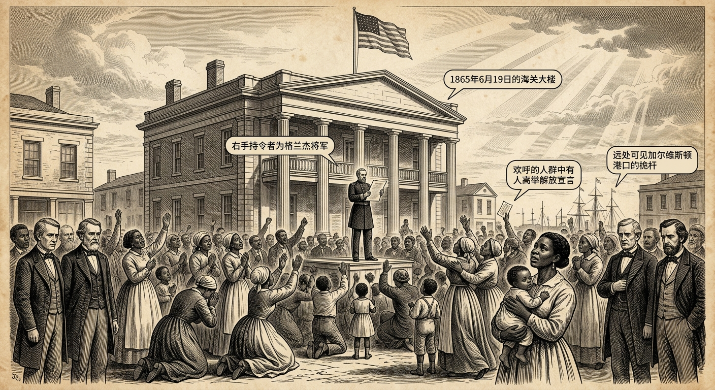 1865年6月19日:解放日——德克萨斯州的黑奴得知自由的消息