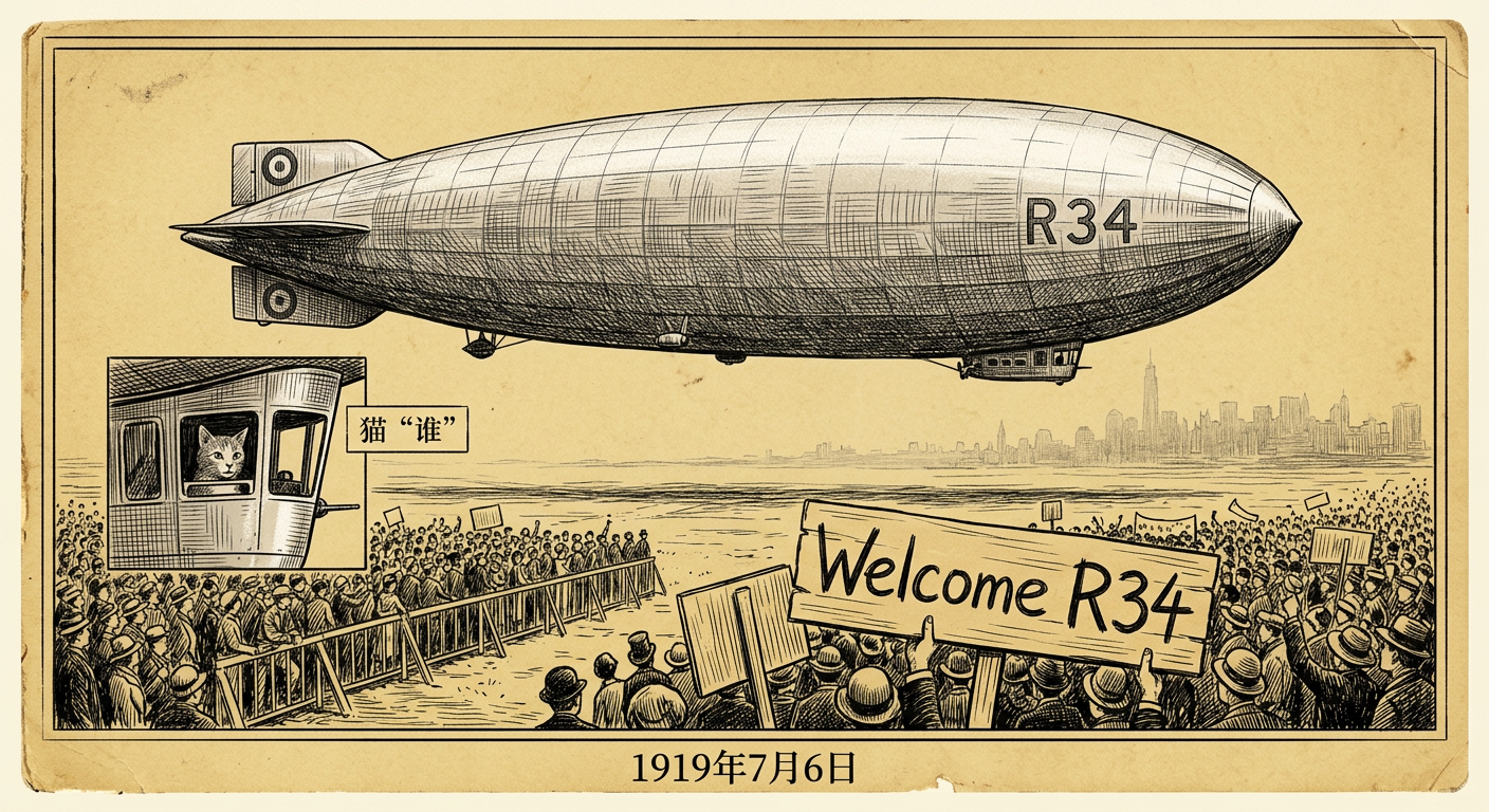 1919年7月6日：英国飞艇R34完成首次跨大西洋往返飞行