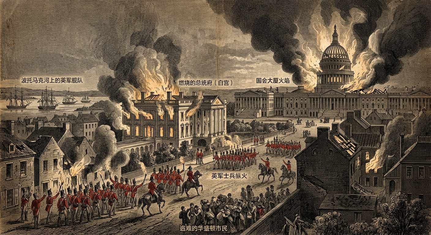 1814年8月24日：华盛顿大火——英国人烧了白宫与国会大厦