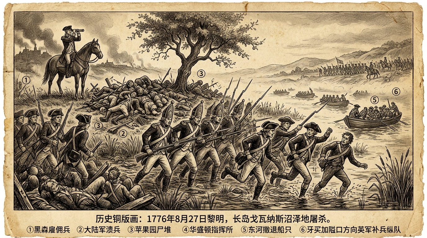 1776年8月27日：长岛战役——美国独立战争中的至暗时刻与战略转折