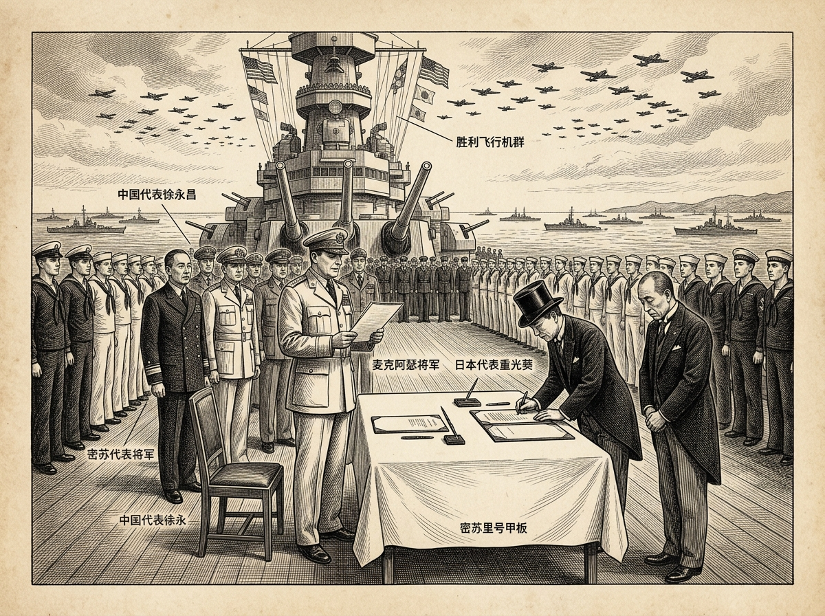 1945年9月2日：日本在密苏里号上正式投降，二战终结