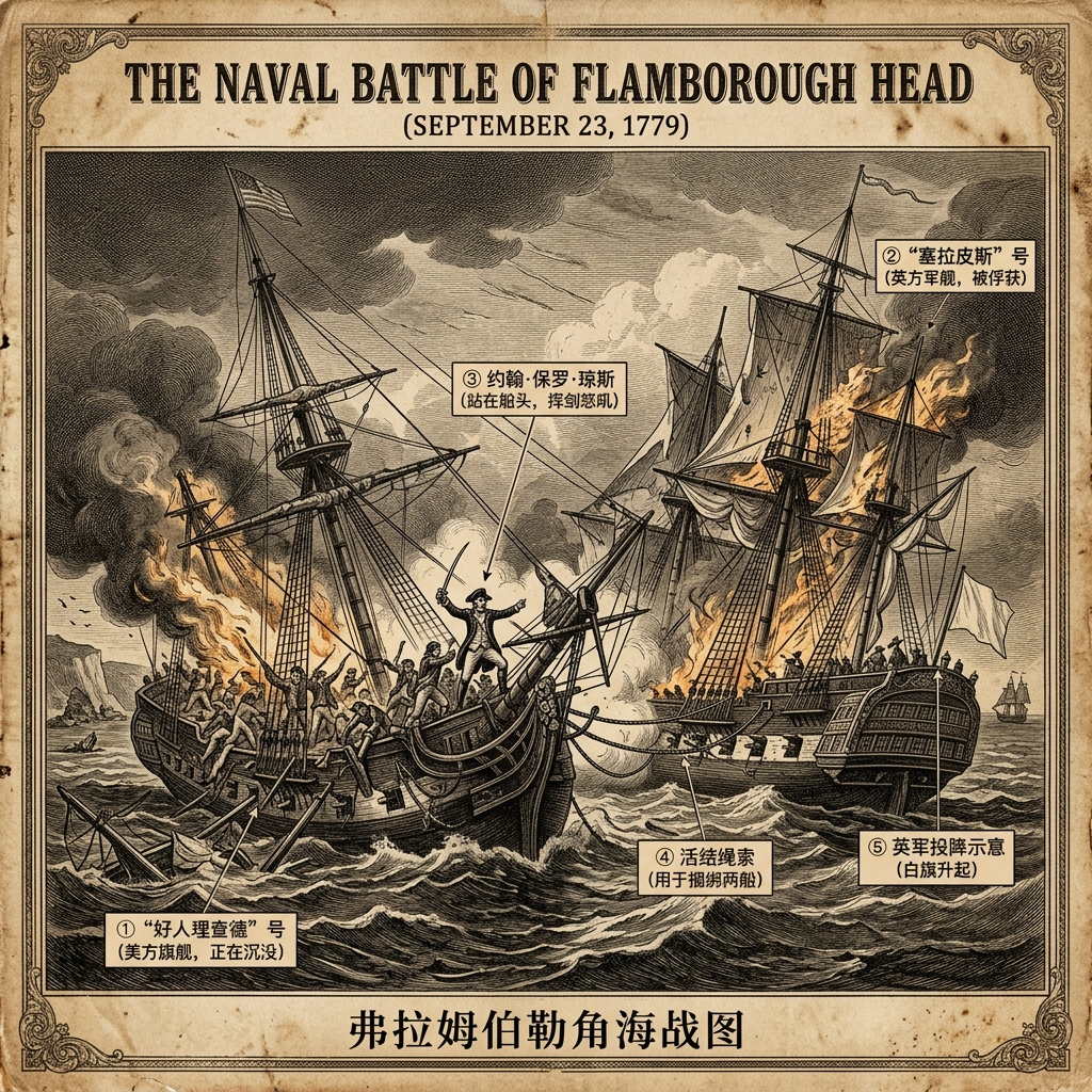 1779年9月23日：约翰·保罗·琼斯与“我还没有开始战斗！”的弗拉姆伯勒角海战