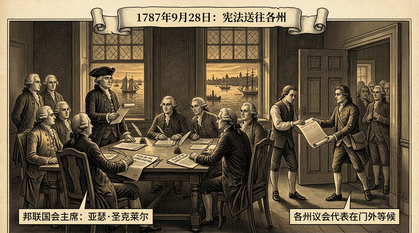 1787年9月28日：邦联国会将宪法送交各州，美国历史的转折点