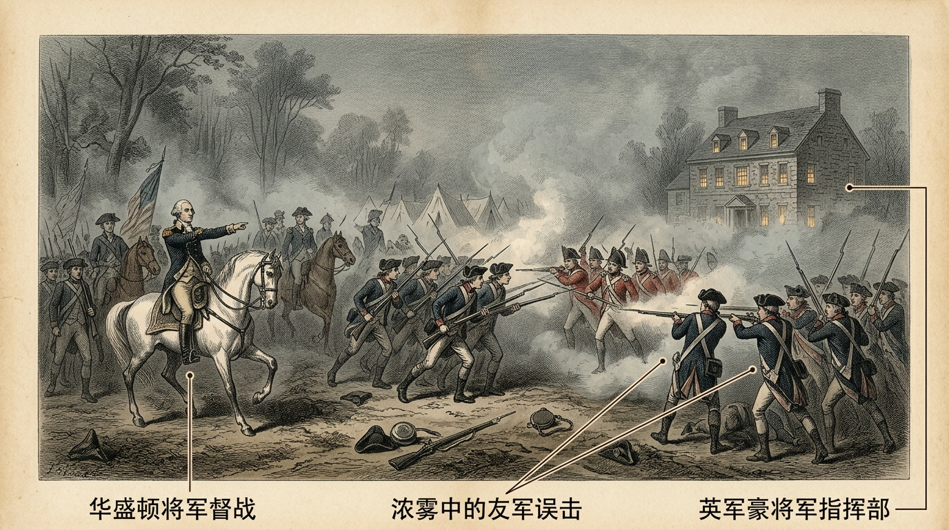 1777年10月4日：日耳曼敦战役——华盛顿的夜袭与黎明迷雾
